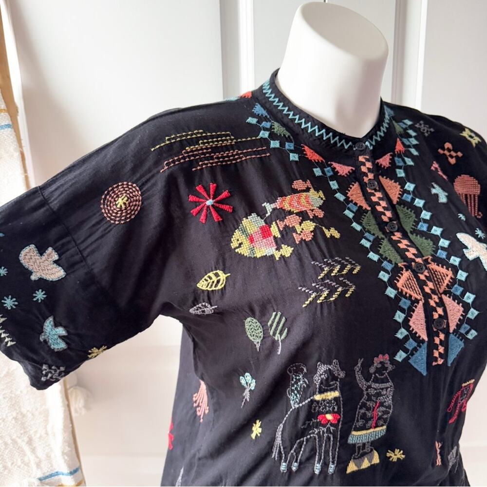 Johnny Was Pete & Greta Seraphina Black Embroidered Short Sleeve Top Women’s XS - Picture 4 of 10